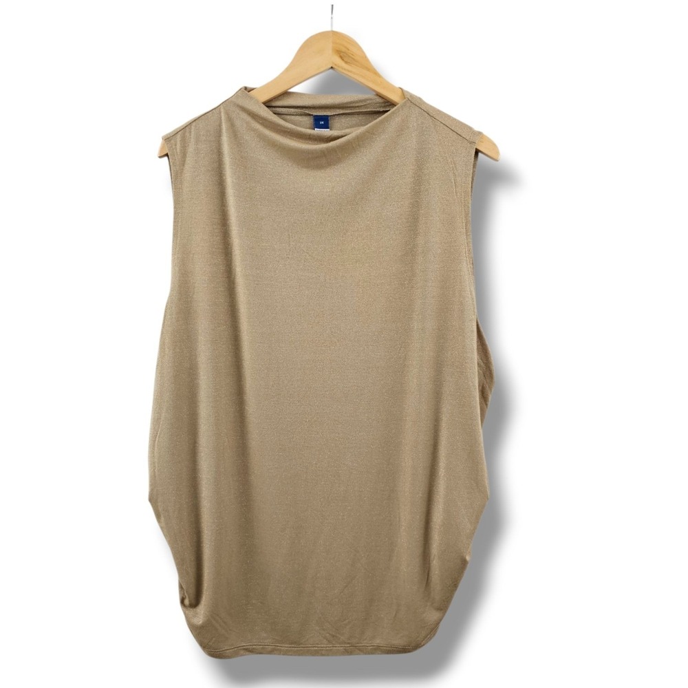 Old Navy 3X Gold Top Metallic Sleeveless Ruched Side Holiday Christmas New Years